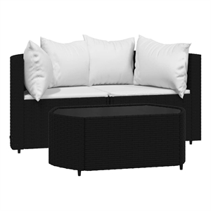 Pemberly Row Synthetic Poly Rattan Patio Lounge Set in Black & White
