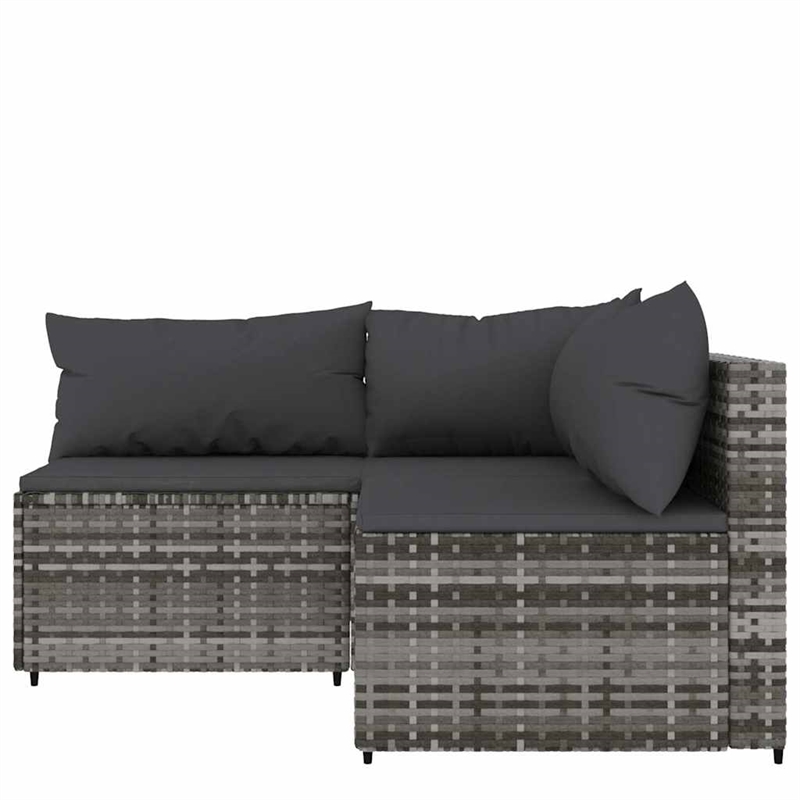 Pemberly Row Poly Rattan 3 Piece Patio Lounge Set With Cushions Gray