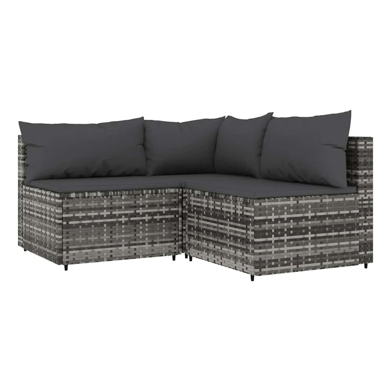 Pemberly Row Poly Rattan 3 Piece Patio Lounge Set With Cushions Gray