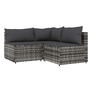 Pemberly Row Poly Rattan 3 Piece Patio Lounge Set With Cushions Gray