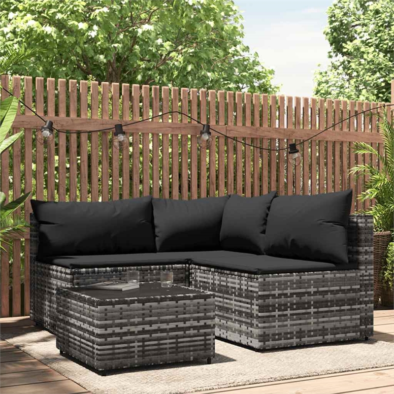 Pemberly Row Poly Rattan Medium Adjustable Feet Patio Lounge Set Gray