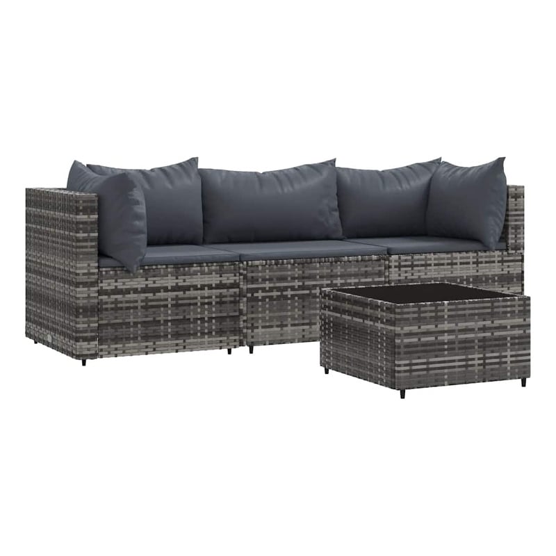 Pemberly Row Rattan Powder-Coated Steel & Tempered Glass Patio Lounge Set - Gray