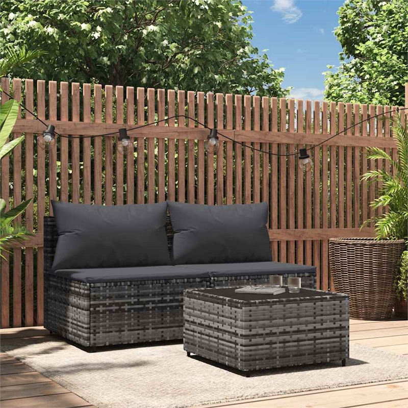 Pemberly Row PE Rattan Compact Adjustable Feet Patio Lounge Set in Gray