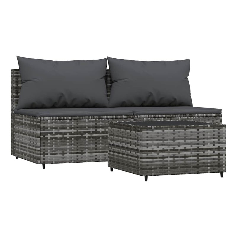 Pemberly Row PE Rattan Compact Adjustable Feet Patio Lounge Set in Gray