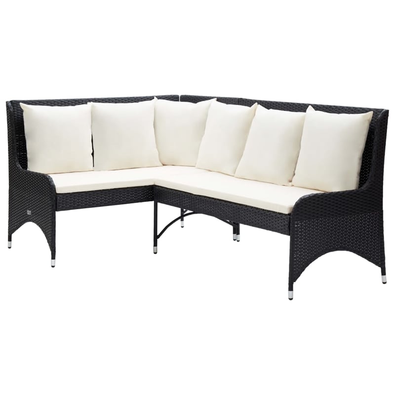 Pemberly Row PE Rattan Modular Garden Sofa Set of 2 in Black & Cream/White