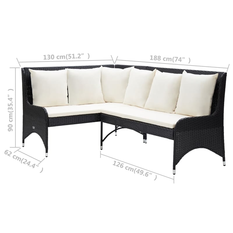 Pemberly Row PE Rattan Modular Garden Sofa Set of 2 in Black & Cream/White