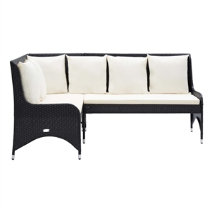Pemberly Row PE Rattan Modular Garden Sofa Set of 2 in Black & Cream/White