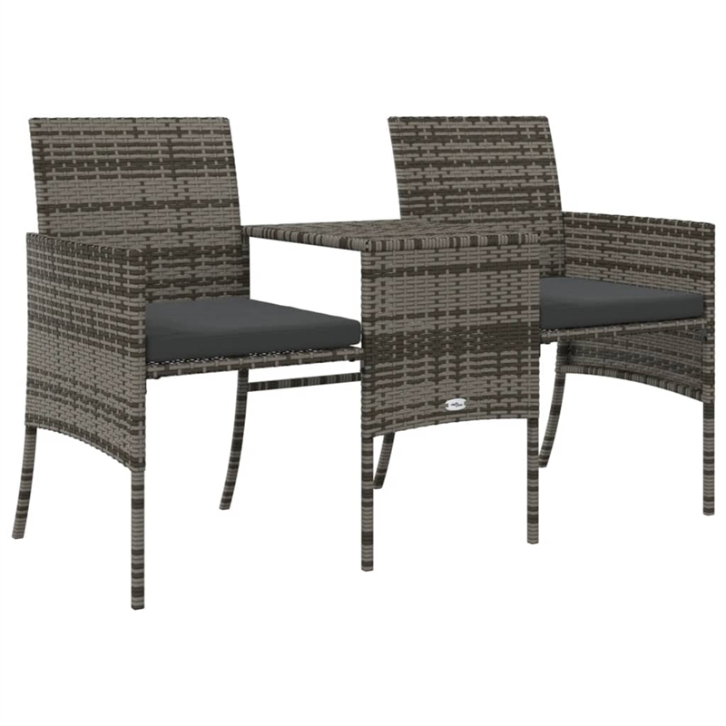 Pemberly Row PE Rattan 2 Seater Removable Covers Patio Sofa Set in Gray