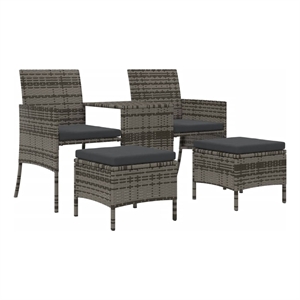 Pemberly Row PE Rattan 2 Seater Removable Covers Patio Sofa Set in Gray