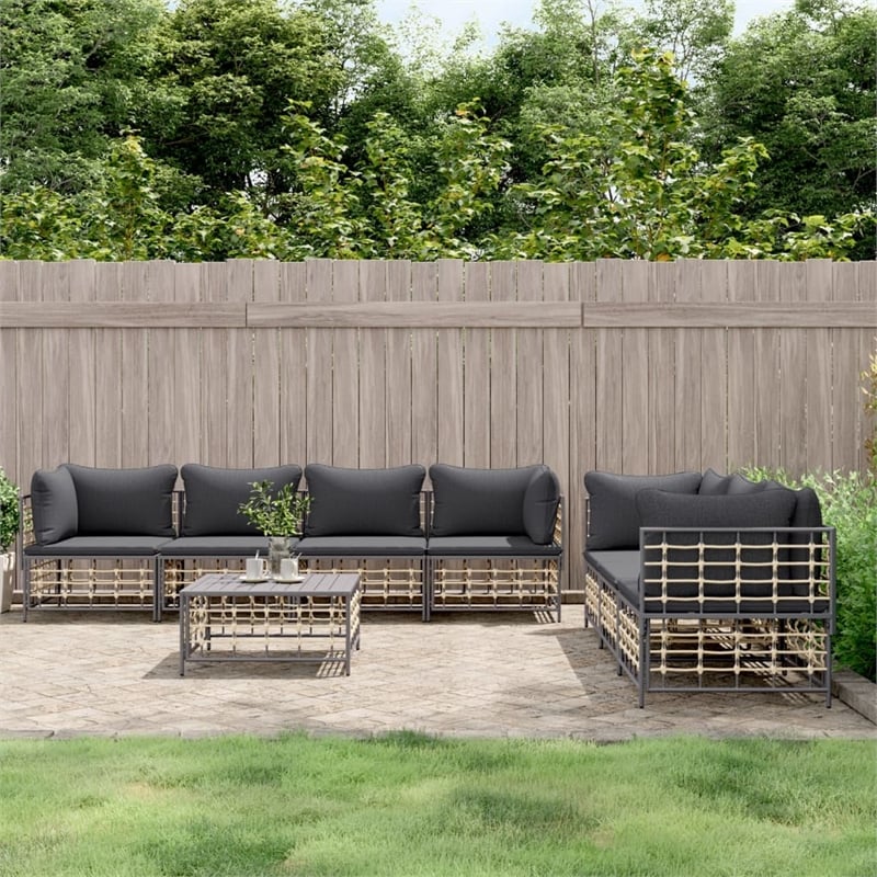 Pemberly Row Contemporary Garden Lounge Set in Anthracite/Gray