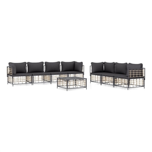 Pemberly Row Contemporary Garden Lounge Set in Anthracite/Gray