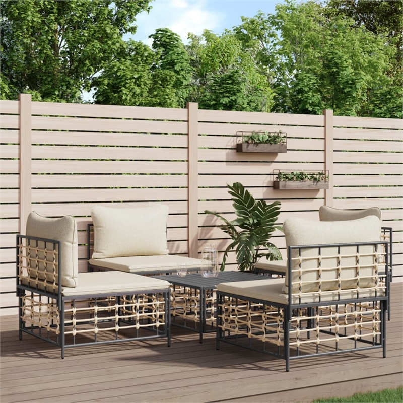 Pemberly Row Garden Lounge Set Set of 5 in Anthracite & Beige