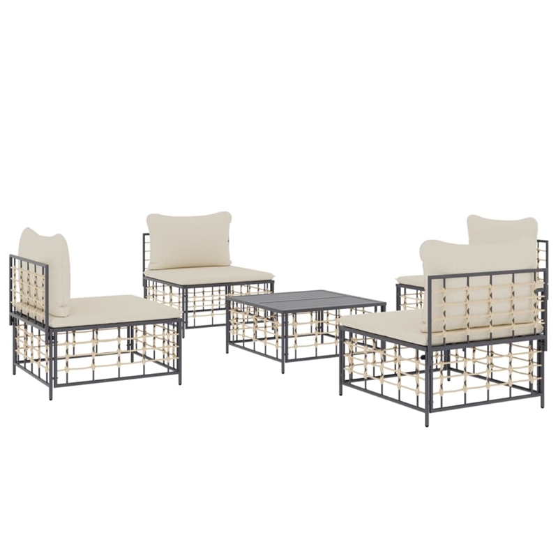 Pemberly Row Garden Lounge Set Set of 5 in Anthracite & Beige