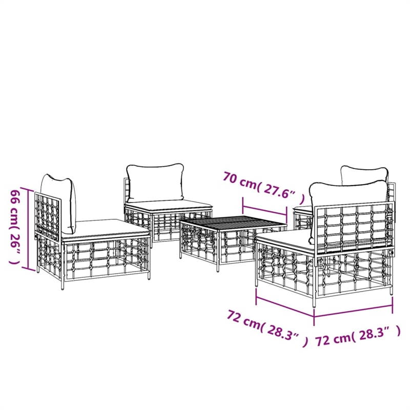 Pemberly Row Garden Lounge Set Set of 5 in Anthracite & Beige