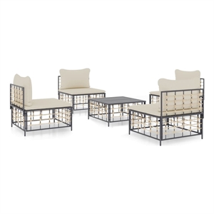 Pemberly Row Garden Lounge Set Set of 5 in Anthracite & Beige
