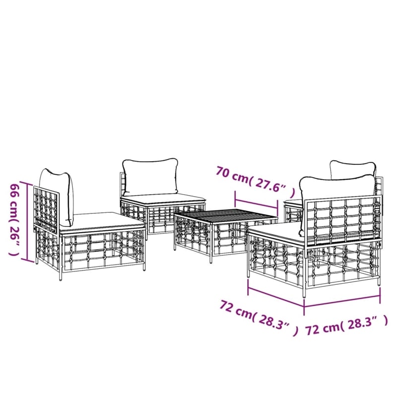 Pemberly Row Contemporary Garden Lounge Set Set of 5 in Anthracite