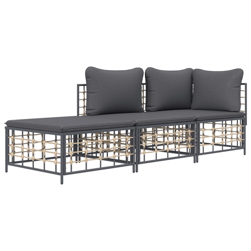 Pemberly Row Poly Rattan Medium Modular Garden Lounge Set in Anthracite