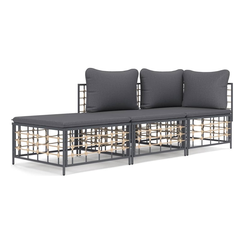 Pemberly Row Poly Rattan Medium Modular Garden Lounge Set in Anthracite