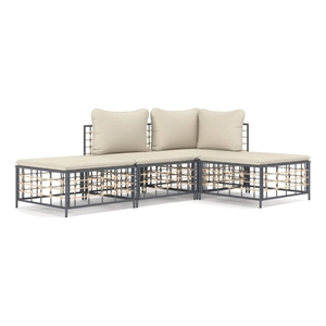 Pemberly Row Contemporary Garden Lounge Set in Anthracite/Gray