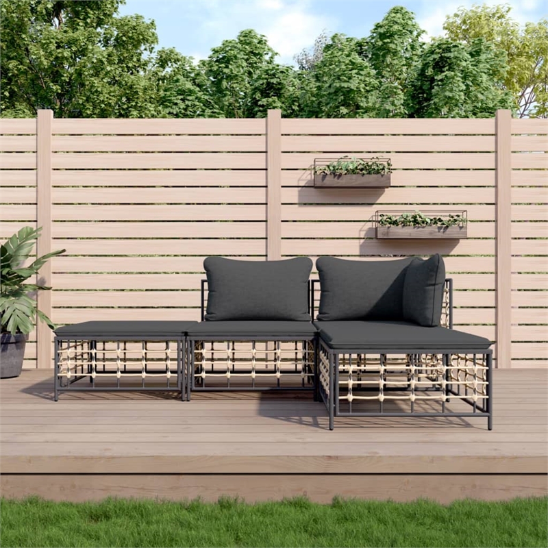 Pemberly Row Contemporary Garden Lounge Set in Anthracite/Gray
