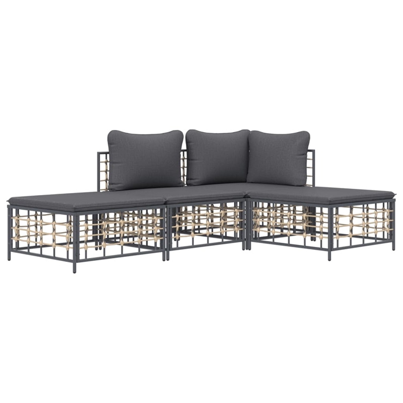 Pemberly Row Contemporary Garden Lounge Set in Anthracite/Gray