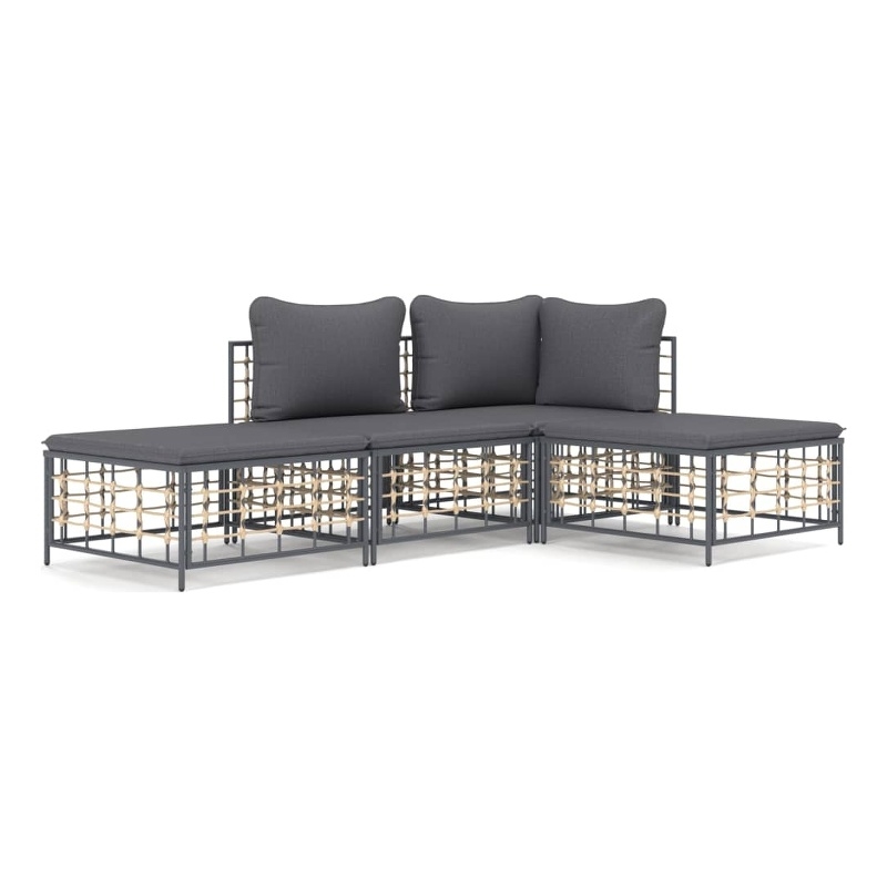 Pemberly Row Contemporary Garden Lounge Set in Anthracite/Gray
