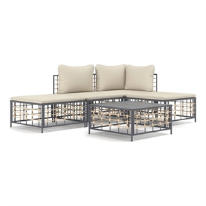 Pemberly Row Contemporary Garden Lounge Set in Anthracite & Beige