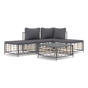 Pemberly Row Contemporary Garden Lounge Set in Anthracite & Dark Gray