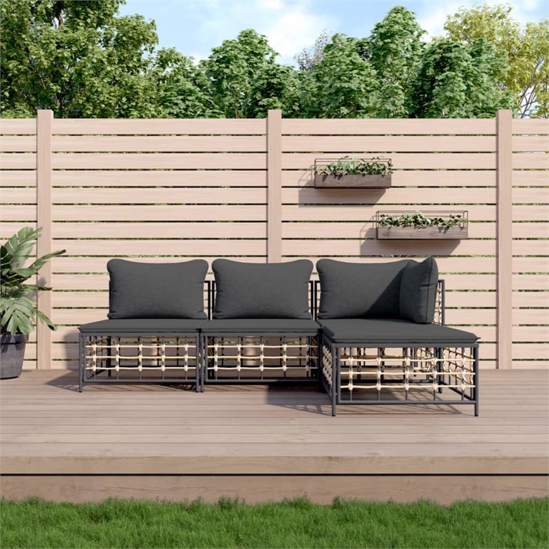 Pemberly Row Poly Rattan Medium Modular Garden Lounge Set in Anthracite