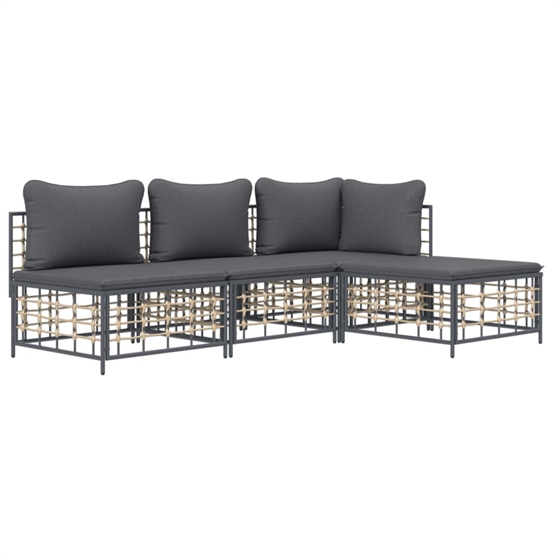 Pemberly Row Poly Rattan Medium Modular Garden Lounge Set in Anthracite