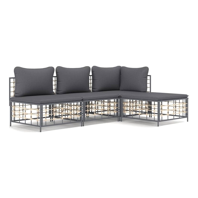 Pemberly Row Poly Rattan Medium Modular Garden Lounge Set in Anthracite