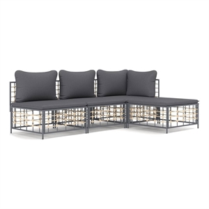 Pemberly Row Poly Rattan Medium Modular Garden Lounge Set in Anthracite