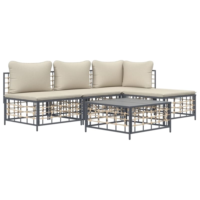 Pemberly Row Contemporary Garden Lounge Set in Anthracite/Gray