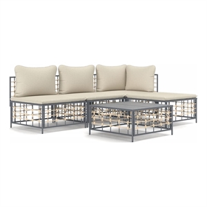 Pemberly Row Contemporary Garden Lounge Set in Anthracite/Gray