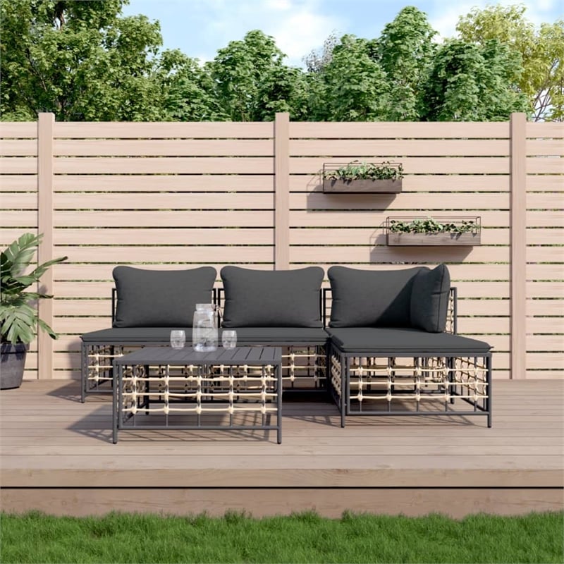 Pemberly Row Contemporary Garden Lounge Set in Anthracite/Gray