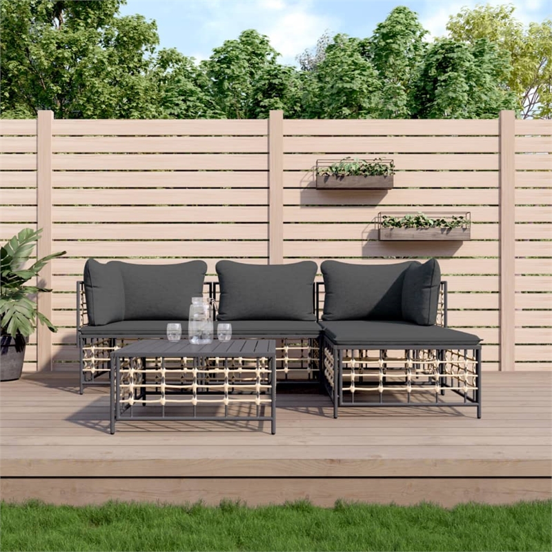 Pemberly Row Contemporary Garden Lounge Set in Anthracite/Gray