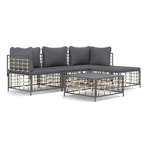 Pemberly Row Contemporary Garden Lounge Set in Anthracite/Gray