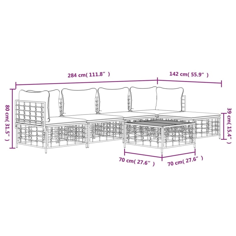 Pemberly Row Contemporary Garden Lounge Set in Anthracite/Gray