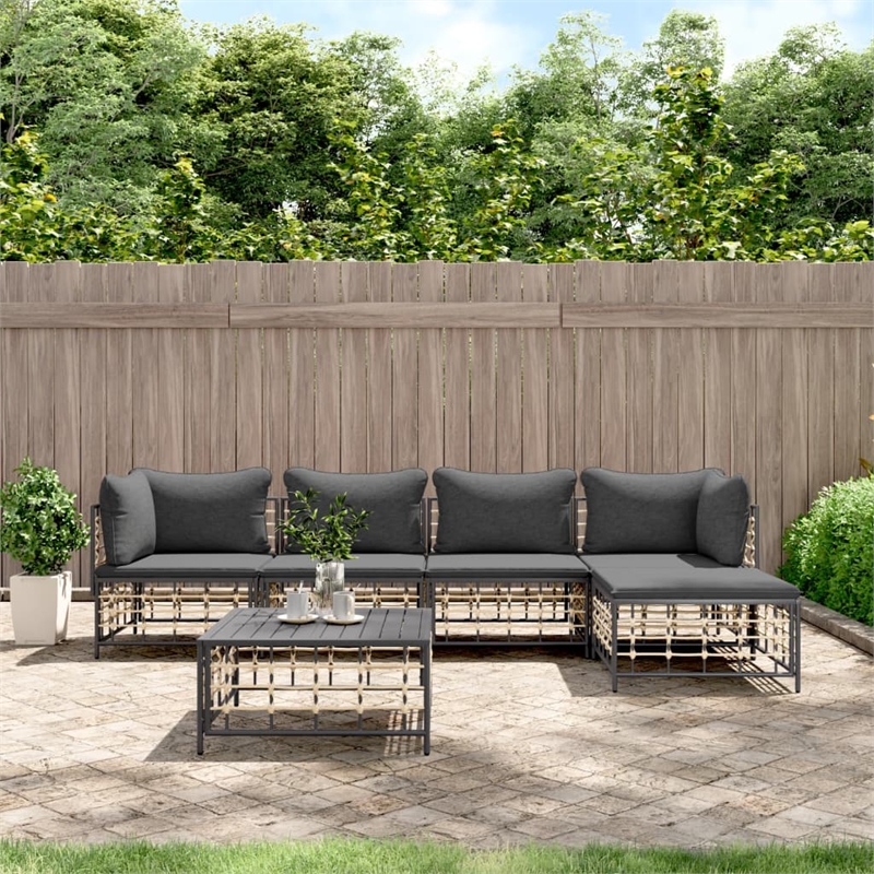 Pemberly Row Poly Rattan & Powder-Coated Steel Garden Lounge Set in Anthracite