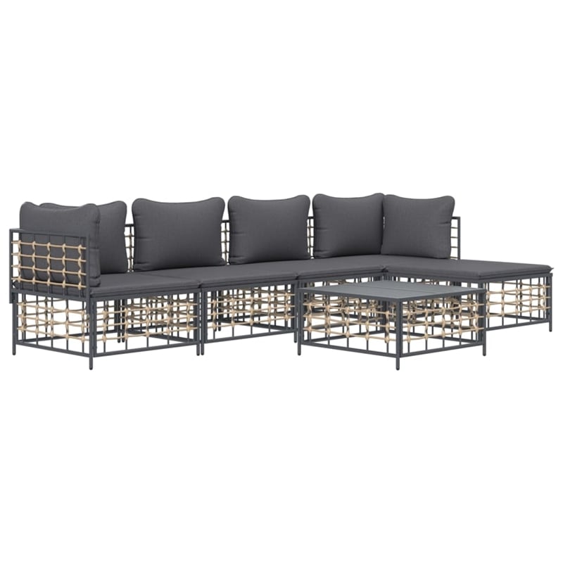 Pemberly Row Poly Rattan & Powder-Coated Steel Garden Lounge Set in Anthracite
