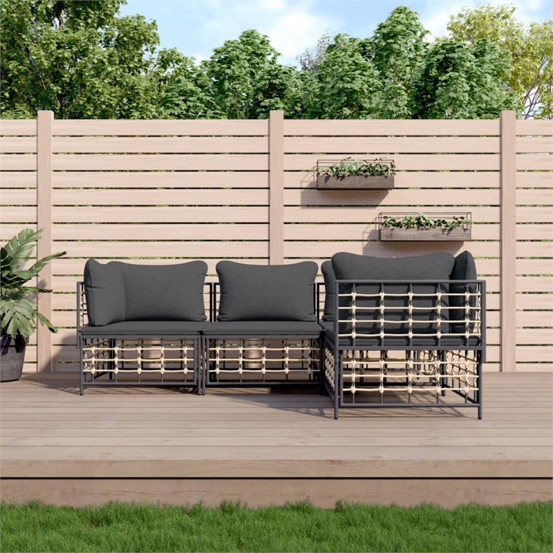 Pemberly Row Poly Rattan Medium Modular Garden Lounge Set in Anthracite
