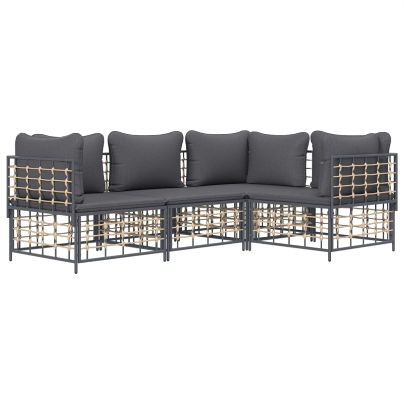Pemberly Row Poly Rattan Medium Modular Garden Lounge Set in Anthracite