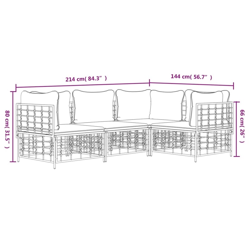 Pemberly Row Poly Rattan Medium Modular Garden Lounge Set in Anthracite