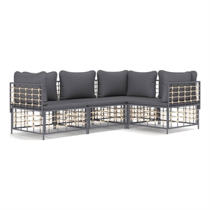 Pemberly Row Poly Rattan Medium Modular Garden Lounge Set in Anthracite