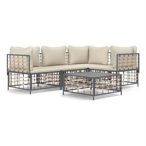 Pemberly Row Contemporary Garden Lounge Set in Anthracite & Beige