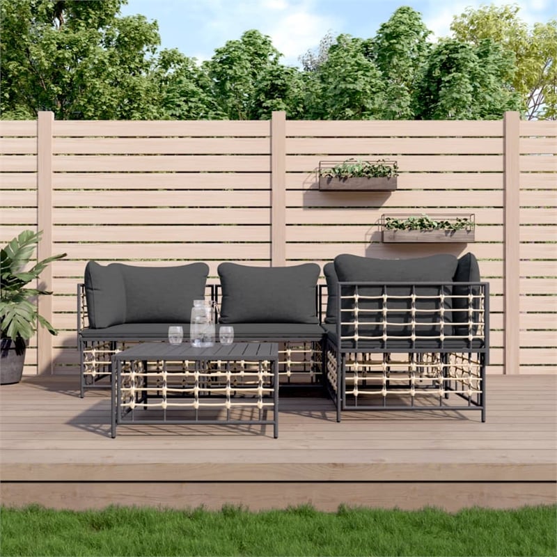 Pemberly Row Poly Rattan 5-Piece Set Modular Garden Lounge Set in Anthracite