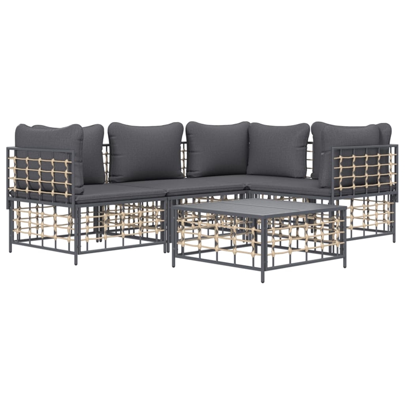 Pemberly Row Poly Rattan 5-Piece Set Modular Garden Lounge Set in Anthracite