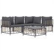 Pemberly Row Poly Rattan 5-Piece Set Modular Garden Lounge Set in Anthracite