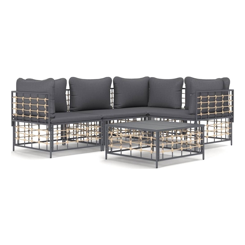 Pemberly Row Poly Rattan 5-Piece Set Modular Garden Lounge Set in Anthracite