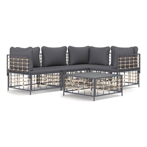 Pemberly Row Poly Rattan 5-Piece Set Modular Garden Lounge Set in Anthracite